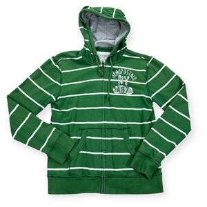 Aeropostale NY 87 Hoodie Sweatshirt Men's Large Green White Striped Full Zip Y2K